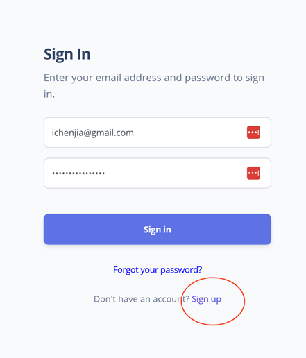 Login form screenshot