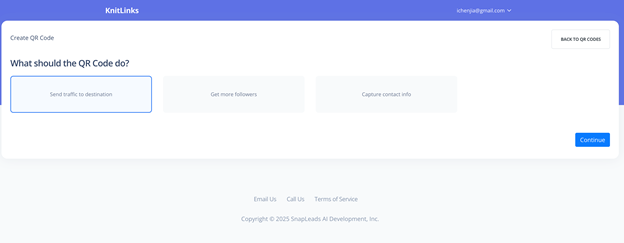 QR code type selection