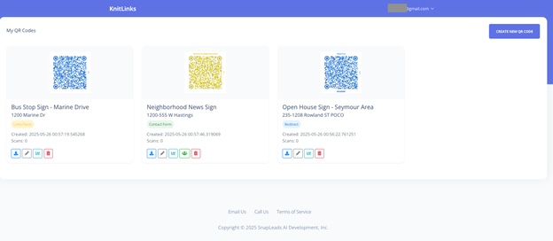 Dashboard with QR codes